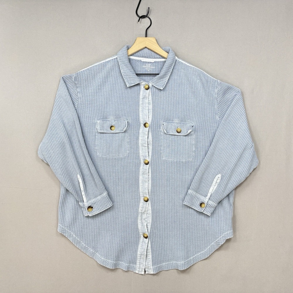 Vineyard Vines Shirt Jacket Xl Oversized Blue Linen Blend Gauze Waffle Shacket